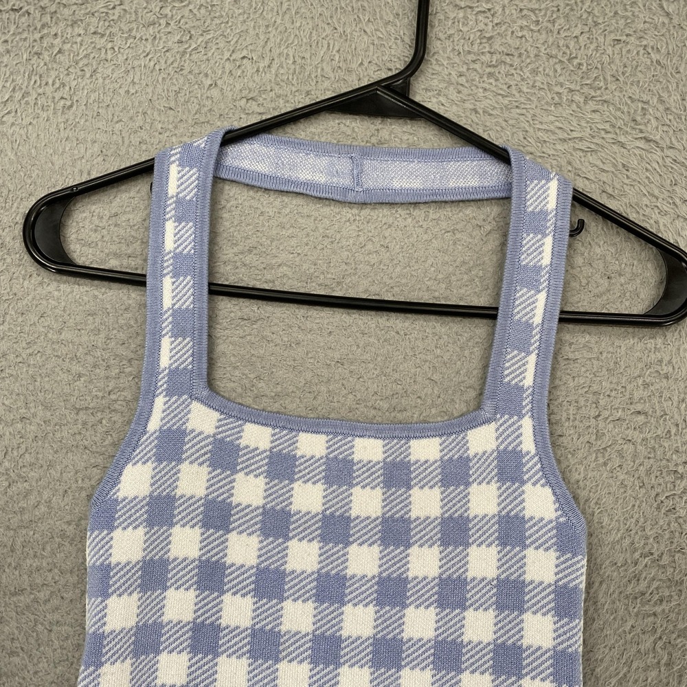 Abercrombie & Fitch Crop Tank Top Womens XS Blue Gingham Plaid Knit Square Neck - Picture 4 of 13